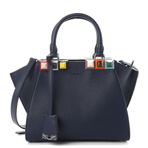 FENDI Vitello Dolce Studded Mini 3Jours Tote Blueberry 